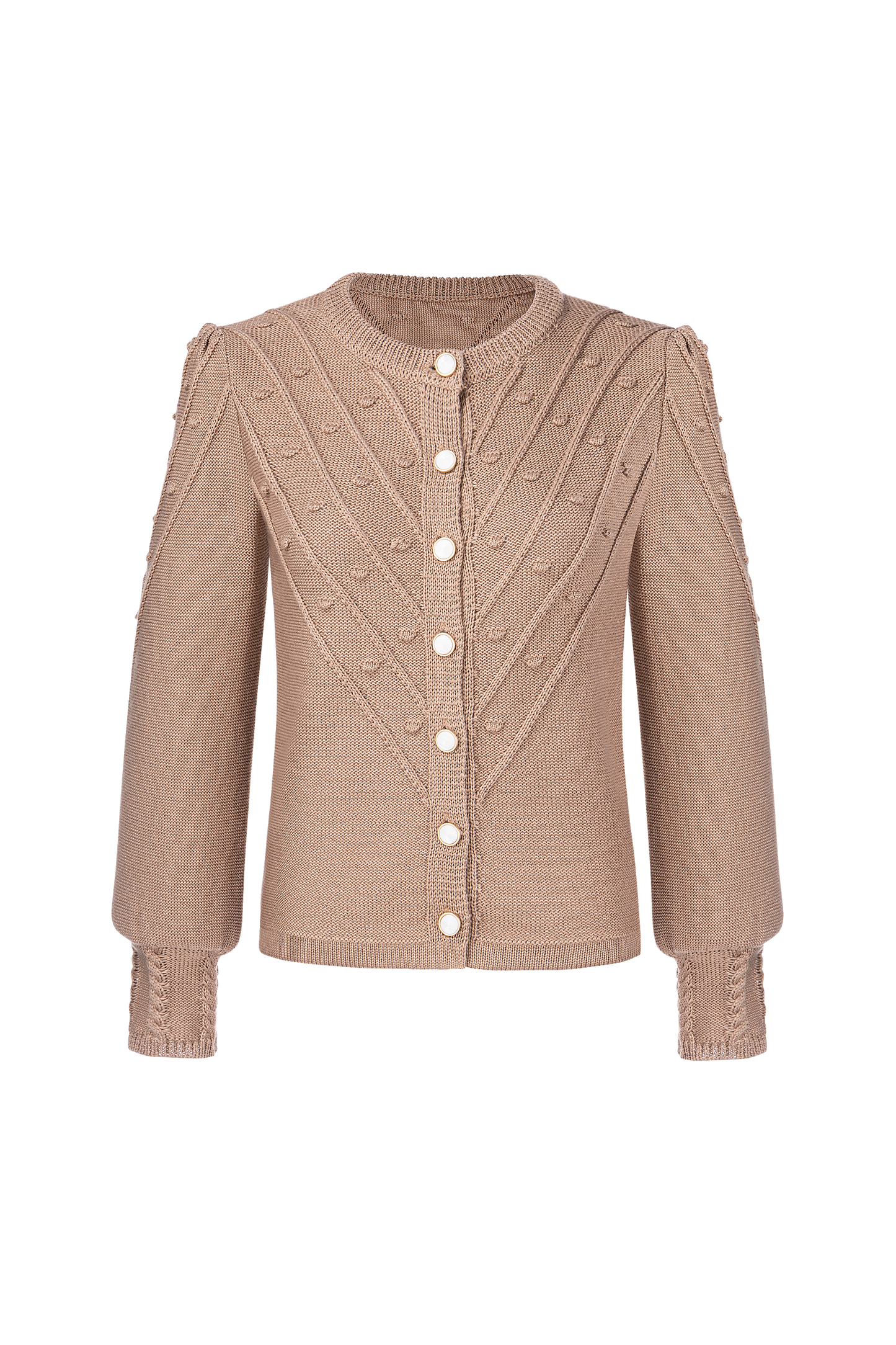 Damen Braun Rundhals Vorne Strickjacken