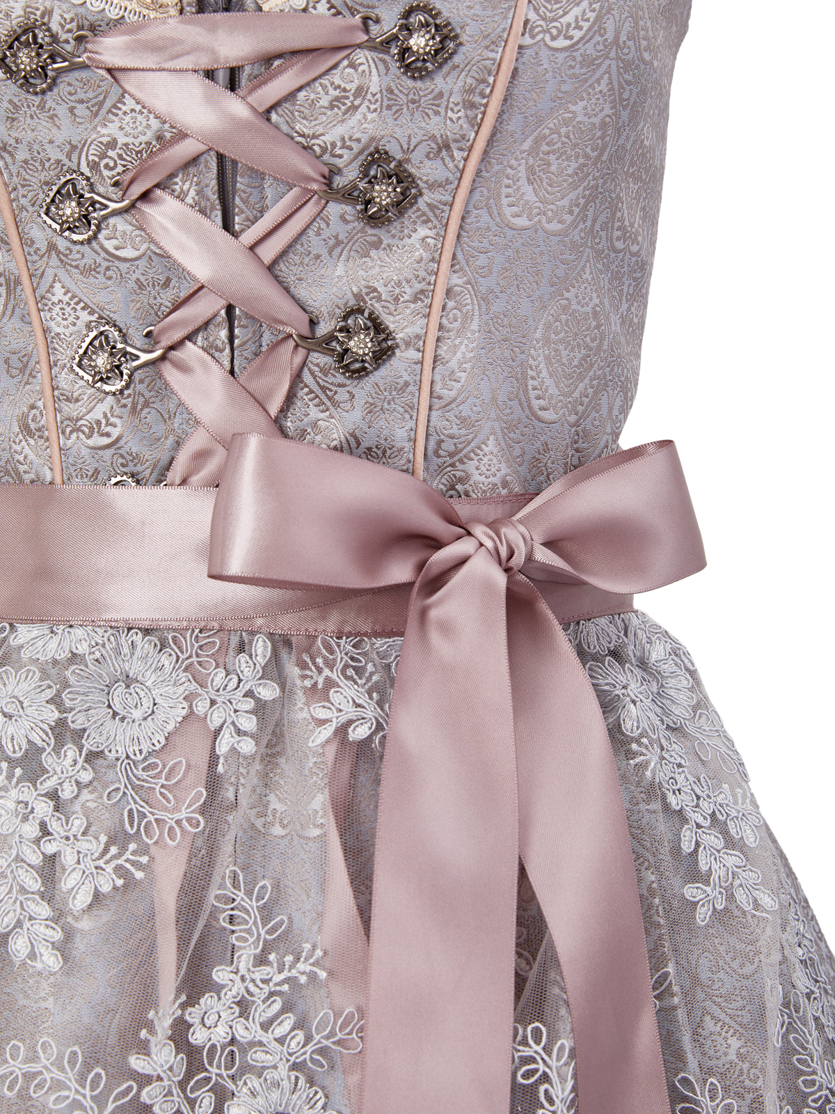 Grau mit Herz-Ausschnitt und Allover Muster Dirndl