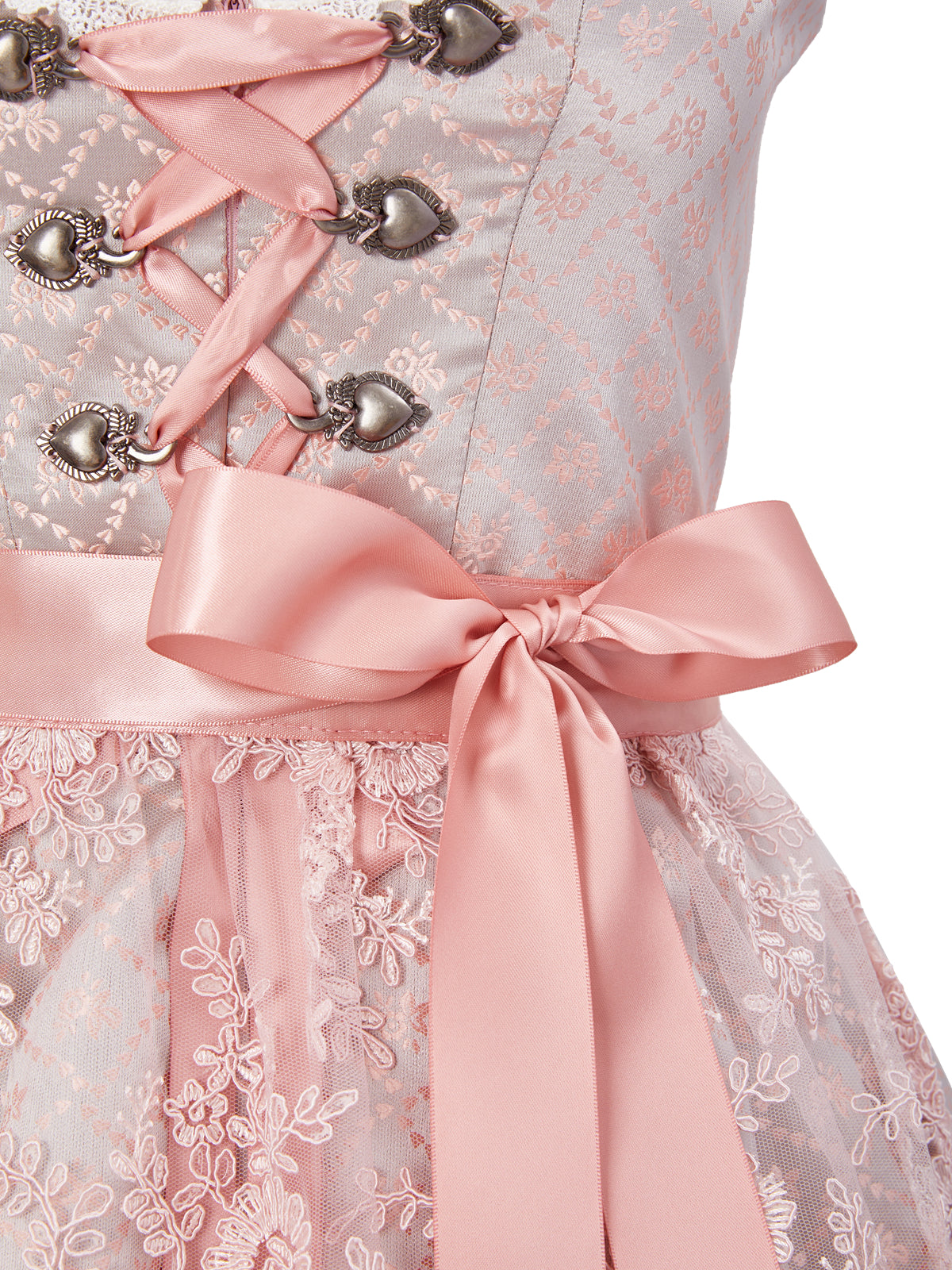 Rosa mit Herz-Ausschnitt und Allover Muster Dirndl