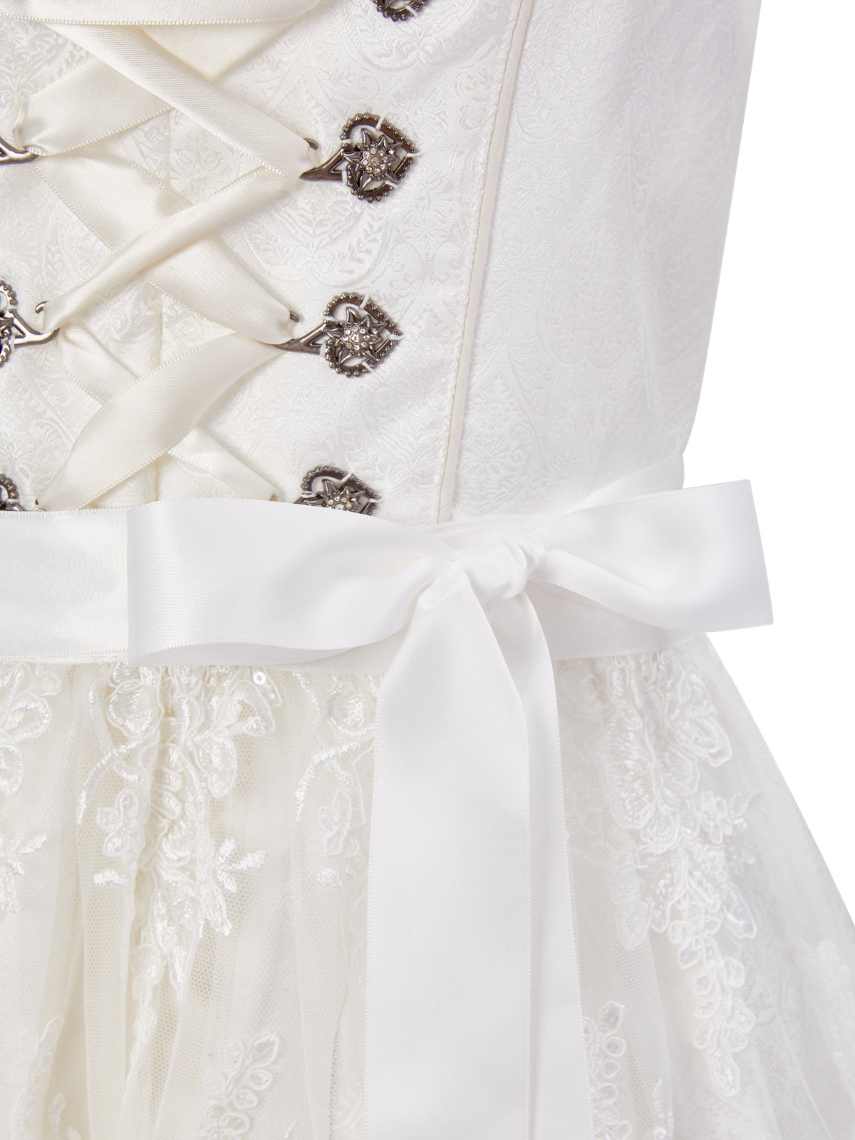 Weiß mit Gerader Ausschnitt und Allover Muster Dirndl