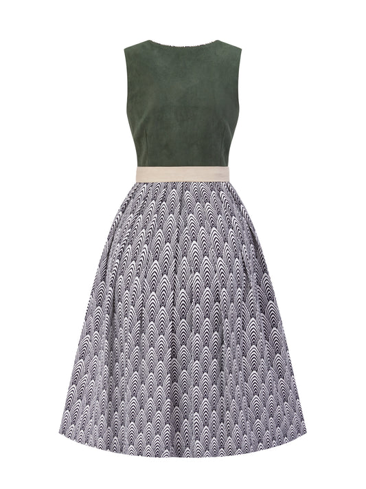 Grün mit Gerader Ausschnitt und Geometrische Muster Dirndl