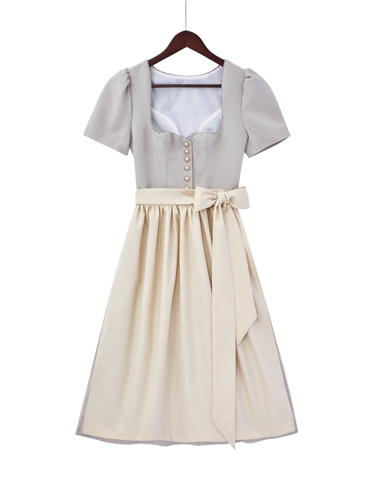 Grau mit Herz-Ausschnitt und Heimatverb unden Dirndl