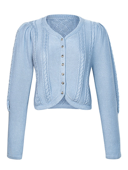 Damen Blau Rundhals Vorne Strickjacken