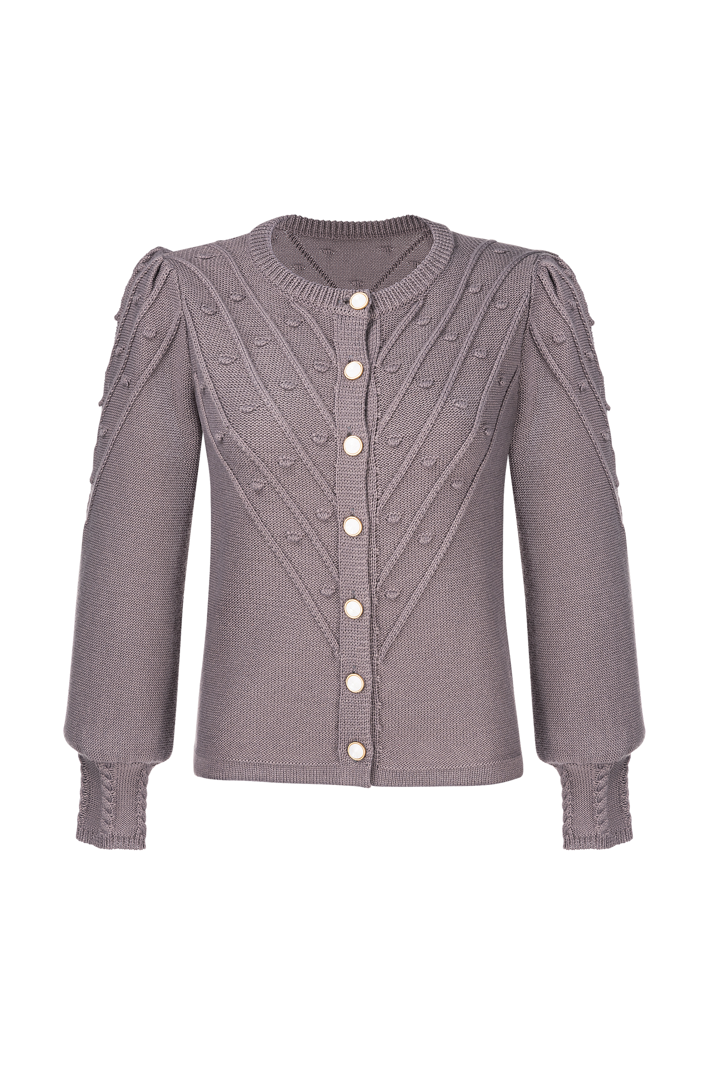 Damen Grau Rundhals Vorne Strickjacken