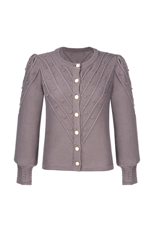 Damen Grau Rundhals Vorne Strickjacken