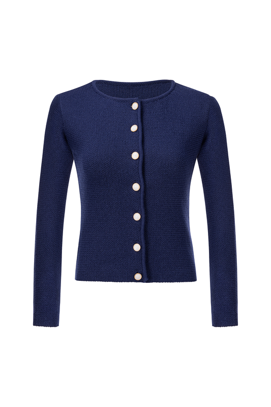 Damen Marineblau Rundhals Vorne Strickjacken