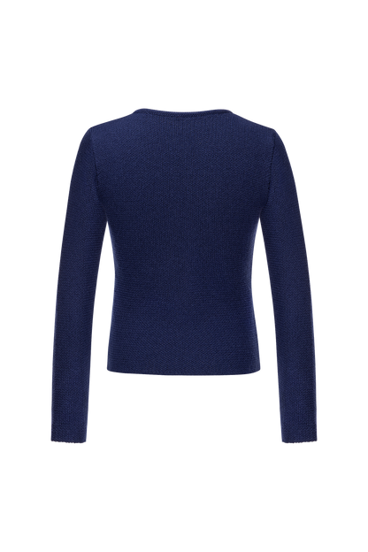 Damen Marineblau Rundhals Vorne Strickjacken