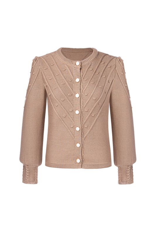 Damen Braun Rundhals Vorne Strickjacken