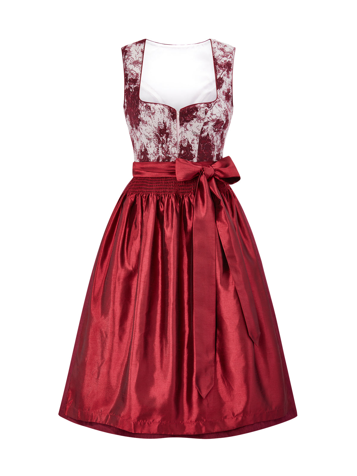 Rot mit Herz-Ausschnitt Allover Muster Dirndl