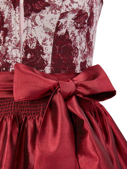 Rot mit Herz-Ausschnitt Allover Muster Dirndl