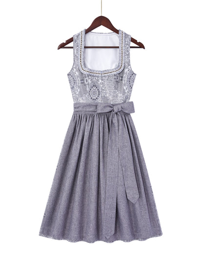 Grau mit Gerader Ausschnittund  Feminin Dirndl