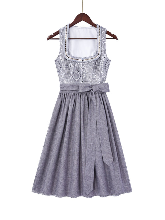 Grau mit Gerader Ausschnittund  Feminin Dirndl
