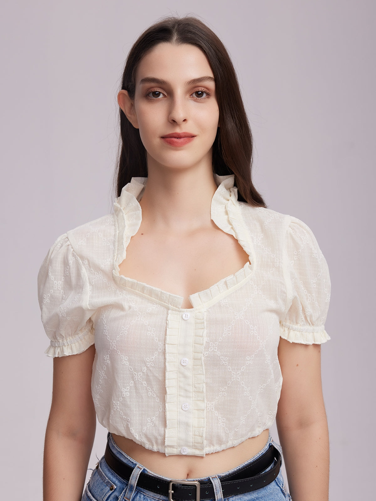DIRNDLBLUSE - MUSSELIN IN WEISS