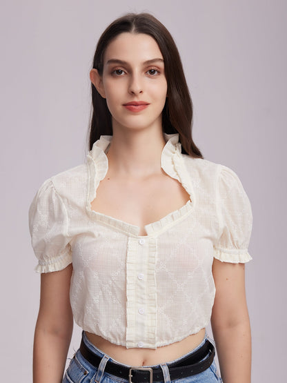 DIRNDLBLUSE - MUSSELIN IN WEISS