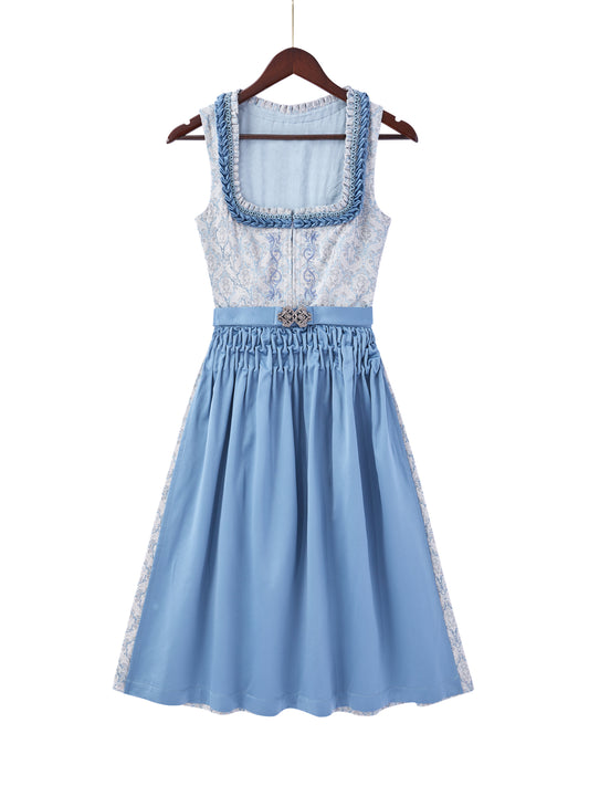 Blau mit Gerader Ausschnitt und Alpen-inspiriert Dirndl