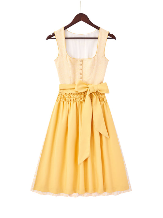 Gelb mit Gerader Ausschnittund  Lebendig Dirndl