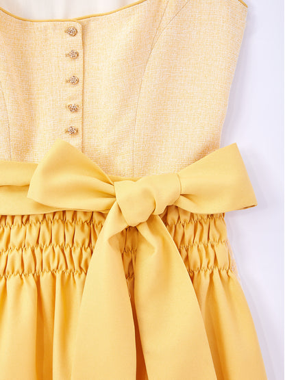 Gelb mit Gerader Ausschnittund  Lebendig Dirndl