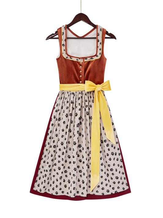 Orange mit Gerader Ausschnitt und Floralem Muster Dirndl