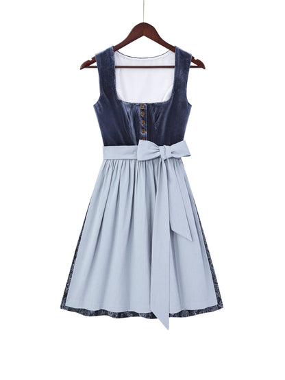 Blau mit Gerader Ausschnittund  Hochwertig Dirndl