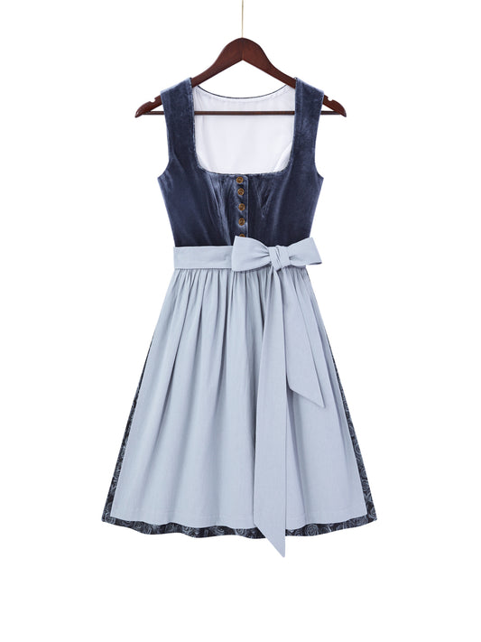 Blau mit Gerader Ausschnittund  Hochwertig Dirndl