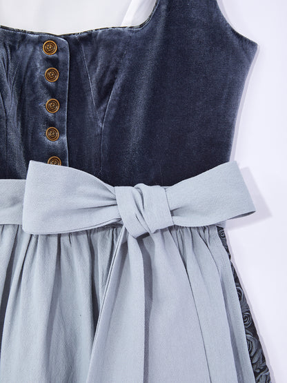 Blau mit Gerader Ausschnittund  Hochwertig Dirndl
