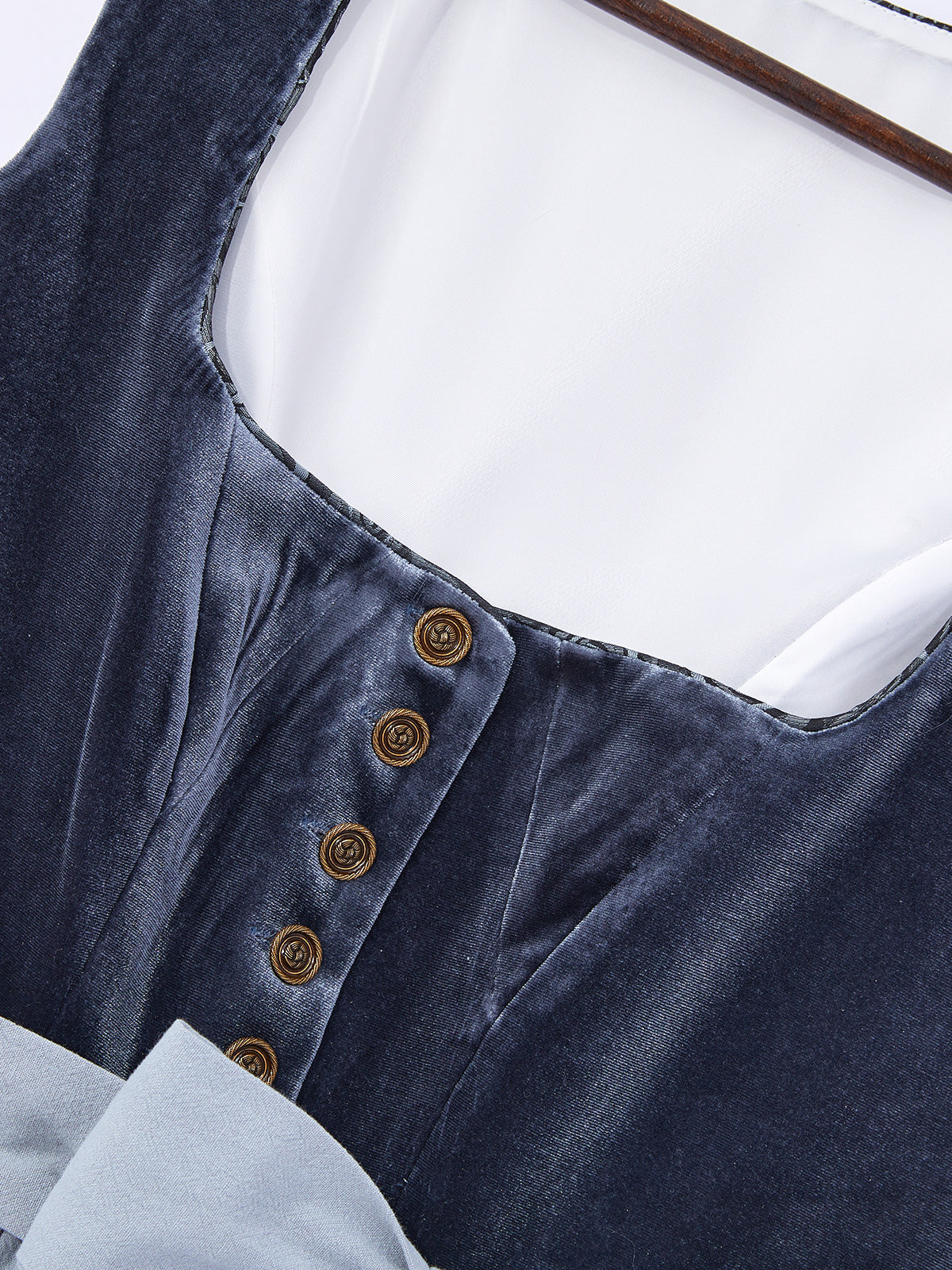 Blau mit Gerader Ausschnittund  Hochwertig Dirndl