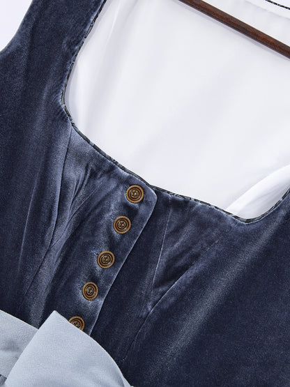 Blau mit Gerader Ausschnittund  Hochwertig Dirndl