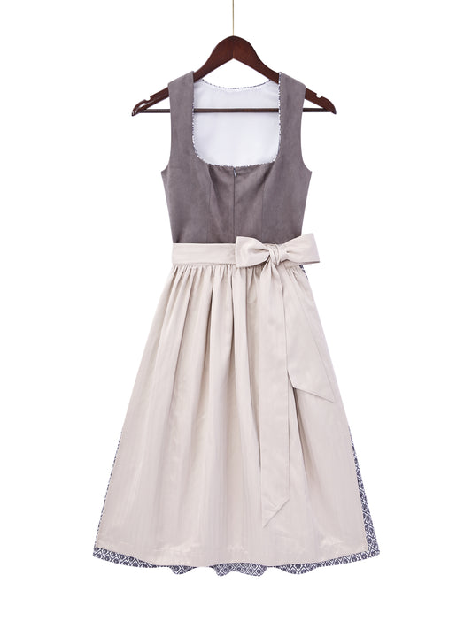 Grau mit Herz-Ausschnitt und Reich verziert Dirndl